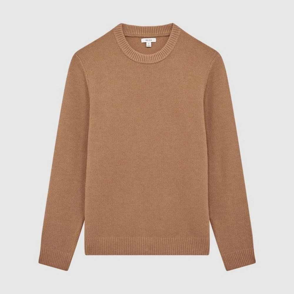 Reiss Cole Ribbed Crew Neck Jumper In Camel XL